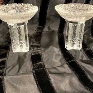 Pair of  Orrefors 1984 LA Olympic cauldron tea light holders Lars Hellsyen